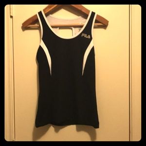 Small black and white FILA workout tank.